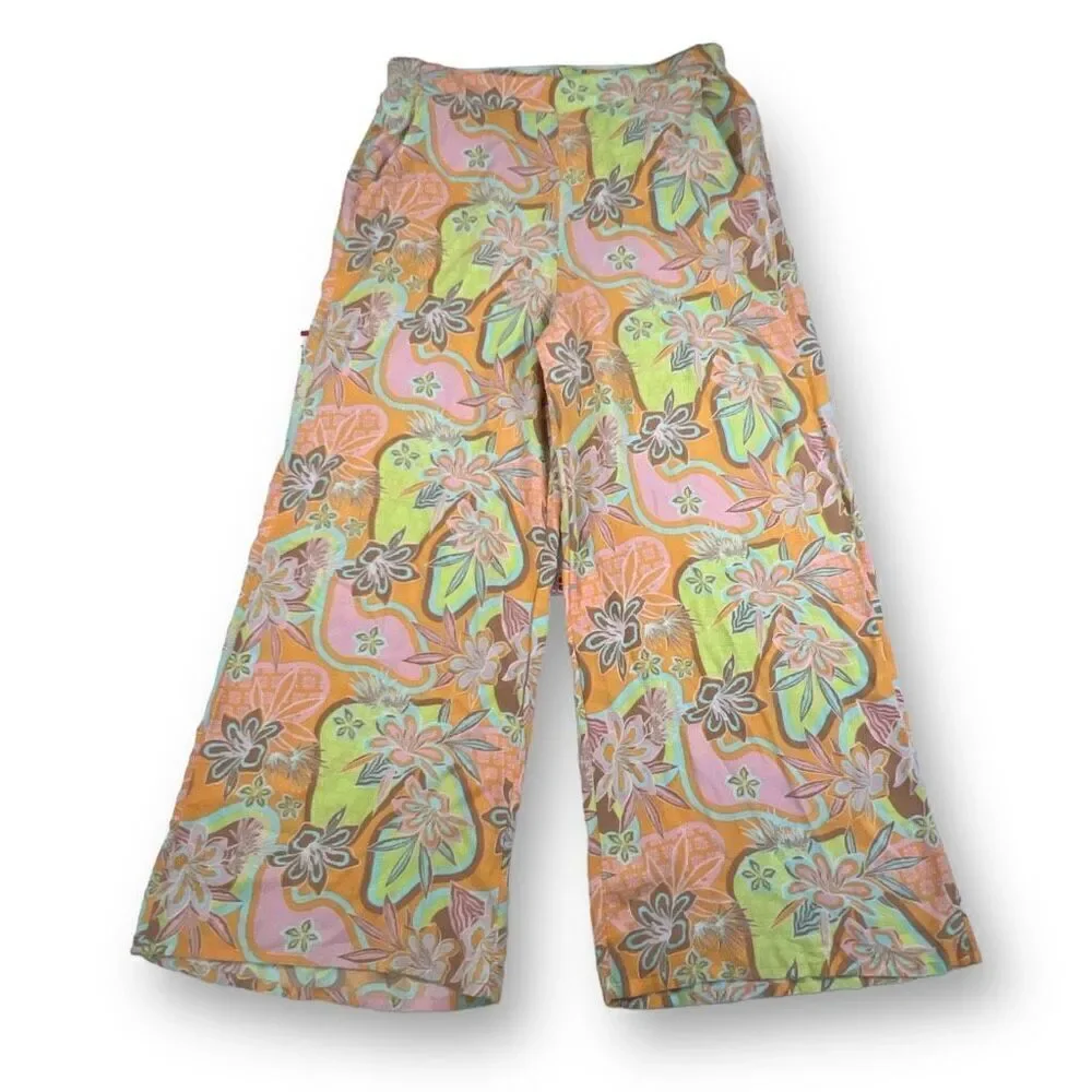 Roxy Midnight Avenue Wide Leg Lightweight Pants women’s Size XL orange floral - Picture 5 of 9